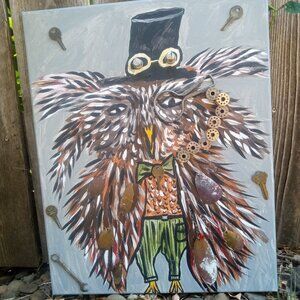 Original Owl Painting Mixed Media